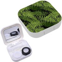 Portable Contact Lens Case Box Travel Kit Mirror + Bottle + Tweezers Container Holder [ Fern Leaf ]