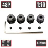 48P Pinion Gear Set Hardened 16T 17T 18T 19T 3.175mm RC Motor, 4 Pcs 48 Pitch Gears RC Upgrade Part with Hex Key
