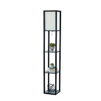Simple Designs Home LF1014-BLK Etagere Organizer Storage Shelf Linen Shade Floor Lamp, Black