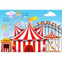 YongFoto 5x3ft Cartoon Children Amusement Park Backdrop Circus Tent Photography Background Ticket Ferris Wheel Carousel Roller Coaster Kids Boy Girl 1st Birthday Party Banner Portrait Studio Props