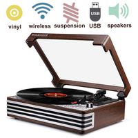Record Player Turntable Vinyl LP Wireless 3-Speed Record Player USB SD Belt-Driven Reto Style Vinyl Record Player Built-in Speakers Vintage Style (2019 Model)