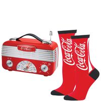 (Set) Coke Vintage Portable AM/FM Radio & Coca-Cola Logo Cotton Blend Socks