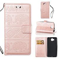 Huawei Y5 2017 / Y6 2017 Wallet Case, ESSTORE-EU Retro Elephant PU Leather Protective Covers with Card Slot Holder Wallet Case for Huawei Y5 2017 / Y6 2017, Rose Gold