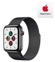 Apple Watch Series 5 (GPS + Cellular, 44mm) - Space Black Stainless Steel Case with Black Milanese Loop with AppleCare+ Bundle