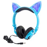 Kids Headphones, Foldable Cat Ear Headset with LED Light Glowing Flashing as Gift for Daughter Girlfriend, Compatible All 3.5mm Jack Device-L107 (Blue)