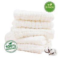 Baby Muslin Washcloths - Reusable Cotton Baby Wipes,Soft and Absorbent,Newborn Cotton Gauze Towels for Baby Skin, Muslin Warm Baby Towels for Shower Gift, 6-Pack 13x13