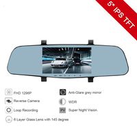 5 Inch Dual Lens Video Recorder Dash Cam Super Night Vision 1296P Rearview Mirror Car Camera Waterproof DVR Rear View Camera G-Sensor 145 Wide Degree Super Night Vision car Dash Camera