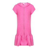 DAYU Girls Terry Ruffle Hem Swim Cover Ups Hooded Zip Front Short Sleeve Swim Robe, Pink, 6-6X
