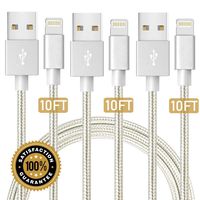 Boost 3 Meter Phone Charger Cable, 10FT Nylon Braided USB Fast Charging Cable Cord Compatible with Smart Phone X Case/8/8 Plus/7/7 Plus/6/6s Plus/5s/5,iPad Mini MAX Case (Silver) 3-Pack