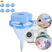 Saying 6-Pack Reusable Flower-Type Floating Washing Machine Lint Filter Bags Net - Pet Fur Catcher, Hair Filter Net Pouch, Washer Hair Catcher for Household Tool - Blue, Pink (Blue)