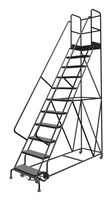 Tri-Arc KDSR111246-D2 11-Step 20" Deep Top Steel Rolling Industrial & Warehouse Ladder with Handrails, 24" Wide Perforated Tread