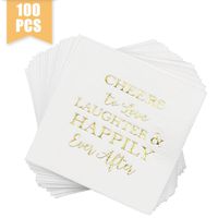Haodou 100 Pcs Wedding Napkins Gold Love Laughter and Happily Ever After Bridal Shower Napkins 4.5 sq.in.