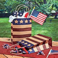 Fun Express - Med Americana Craft Bags for Fourth of July - Party Supplies - Bags - Paper Gift W & Handles - Fourth of July - 12 Pieces