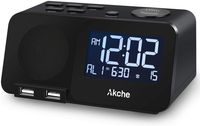 Akche Alarm Clocks for Bedrooms Night Light Digital Alarm Clock with FM Radio,Adjustable Volume,Dimmers with Three-Level Intensity, Two USB Charging Port,Two Alarm Setting,White Digital Display