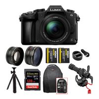 Panasonic Lumix G85 4K Mirrorless Camera with G Vario 12-60mm Lens, Rode On-Camera Mic with Shock Mount, 128GB SD Card, Battery and Dual Charger, Backpack, 58mm Lens Set and Tripod Bundle (7 Items)