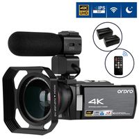 Video Camera 4K Camcorder ORDRO 4K Ultra HD Digital Camera 30MP 1080P 60FPS Video Camcorder IR Night Vision WiFi Recorder with Microphone, Wide Angle Lens and 2 Batteries