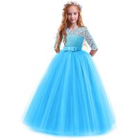 IBTOM CASTLE Spring Flower Girl Wedding Bridesmaid 3/4 Sleeves Kids Floral Lace Pageant Communion Princess Dress Prom Evening Dance Gown Dark Blue 13-14 Years