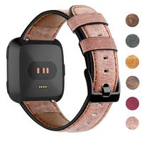 EZCO Leather Bands Compatible with Fitbit Versa / Versa 2 / Versa Lite, Vintage Genuine Leather Band Replacement Strap Wristband Accessories Man Women 5.5"-7.8" Wrist Compatible with Versa Smart Watch