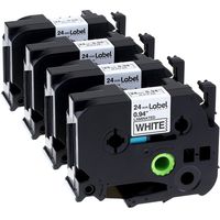 Label KINGDOM Compatible with Brother P-Touch TZ251 TZe251 1 Inch 24mm Label Tape, Black on White, Standard Laminated Cassettes, 26.2 Feet, 4-Pack