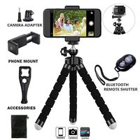 aprilus Phone Tripod Stand Universal, Mobile Phone Bluetooth Portable Octopus Style Tripod for iPhone, All Smartphone, Camera with Universal Clip (Black)