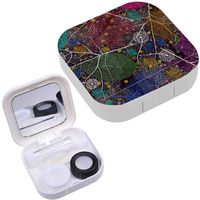 Portable Contact Lens Case Box Travel Kit Mirror + Bottle + Tweezers Container Holder [ Abstract Leaf ]