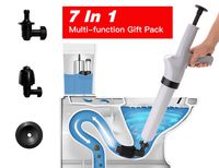 7 in 1 White Air Pressure Plunger Kits,Air Drain Blaster Gun Plunger High Pressure with 5 Heads,Detachable Assembly Sewer Toilet Kitchen Sink For Clogged Toilet and Kitchen Bathroom Tubs