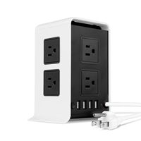 TNP Power Strip Tower Surge Protector with 4 USB Ports 8 AC Outlet, Charging Station Power Supply Multi Socket Plug with 6ft Extension Cord For PC Laptop Smartphone & Electronic Appliances (Black)