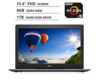 Dell Inspiron 15.6" Full HD LED-Backlit Display Laptop, AMD Ryzen5 2500U Quad-Core Processor Up to 3.60 GHz, 8GB RAM, 1TB Hard Disk Drive, HDMI, Wi-Fi, Bluetooth, Windows 10 Home, Racon Blue
