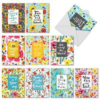 10 Assorted Thank You Cards 4 x 5.12 inch Featuring Friendly Quotes - Thank You Cards with Envelopes Perfect for a Friend - ‘Words for Friends' Greeting Cards with Floral Design M6482TYG