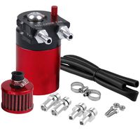 Universal Car Oil Catch Can Kit Reservoir Tank 300ml with Breather Aluminum Compact Dual Cylinder Polish Baffled Engine Air Oil Separator Tank Fit (Red)