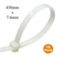 10 x Natural Long Cable Ties 450mm x 7.6mm Wide Heavy Duty Nylon Zip Ties