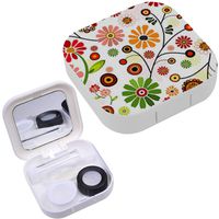 Portable Contact Lens Case Box Travel Kit Mirror + Bottle + Tweezers Container Holder [ Floral Vivid Colorful ]
