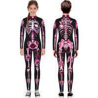 Kids Teen Boys Girls Bone Print Jumpsuit Scary Skeleton Halloween Costume Invisible Bodysuit 3D Print Onesies Romper Hot Pink