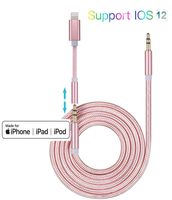 3 in 1 Nylon Braided ligtning to Aux Cord Adapter Compatible with iPhone Xs Max XR X 8 7 6 5 to Car/Home Stereo/Speaker/Headphone, Audio Jack Adapter + 3.5mm Auxiliary Cable (Rose Gold, 1-Pack)