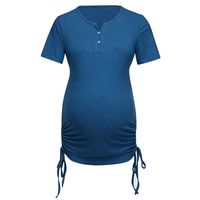 FRana Maternity Shirts for Women Daily Short Sleeve Tops Solid Button Breastfeeding Nusring Maternity Summer Clothes Blue