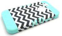 New 3-piece Black and White Chevron Stripes Impact Hybrid Combo Hard Case Cover Mint Blue Soft Skin for Iphone 5 5s