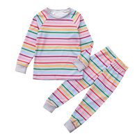 Toddler Kids Baby Boys Girls Long Sleeves Stripe Top + Pants Family Clothes Pajamas Sleepwear (3-4 Years, Gray)