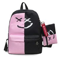 Cinhent Backpacks 2PCS Women Girls Smile New large-Capacity Leisure Travel Shoulder Bookbags School Books Laptop Backpack+Small Bag (Pink)