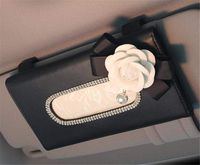 eing Car Sun Visor Tissue Box Holder Leather Camellia Crystal Flower Paper Towel Storage Bag Car Interior Accessories,White Flower