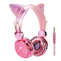 FIOBAS Kids Headphones for Girls,Children Wired Pink Headphones with Animal Ears,85dB Hearing Protection for iPhone and Android (Pink Cat)