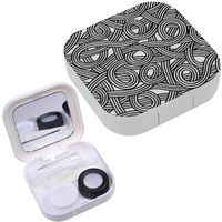 Portable Contact Lens Case Box Travel Kit Mirror + Bottle + Tweezers Container Holder [ Black White ]