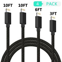 iPhone Charger,MFi Certified Lightning Cable [4Pack 3/6/10/10FT] Extra Long Nylon Braided USB Charging & Syncing Cord Compatible iPhone Xs/Xs Max/XR/X/8/8Plus/7/7Plus/6S/6S Plus/SE/iPad/iPod