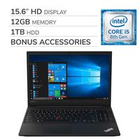 Lenovo ThinkPad E590 2019 Premium 15.6 inch HD Laptop Notebook Computer, 4-Core Intel Core i5-8265U 1.60 GHz,12GB RAM, 1TB HDD, Wi-Fi, Bluetooth,Webcam, HDMI, No DVD, Win 10 Pro, Bonus Accessories