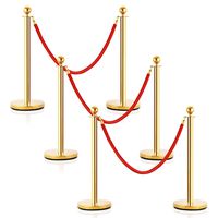 Goplus 6Pcs Stainless Steel Stanchion Posts Queue Pole Retractable 4 Ropes Crowd Control Barrier with 5Ft Red Velvet Rope, Gold