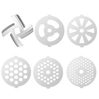 6 Piece Stainless Steel Meat Grinder Plate Discs/Grinding Blades for Food Chopper and Meat Grinder Machinery Parts，Applicable 7-word outlets（Center Hole 7mm）