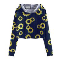 FACAIAFALO Cropped Sweatshirt, Women Teen Girls Cute Sunflower Long Sleeve Hoodie Crop Tops Loose Pullover Shirts Blue