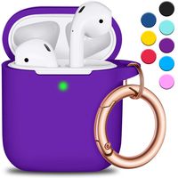 R-fun AirPods Case Cover with Keychain, Full Protective Silicone AirPods Accessories Skin Cover for Women Girl with Apple AirPods Wireless Charging Case, Front LED Visible-Purple