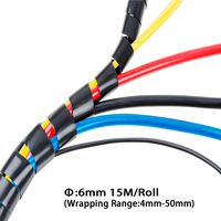XHF 6mm(Wrapping Range:4mm-50mm) Spiral Cable Wrap 1/4" Spiral Wire Wrap Cord for Computer Electrical Wire Organizer Sleeve Hose RoHS Black (Dia 6MM-Length 15M)