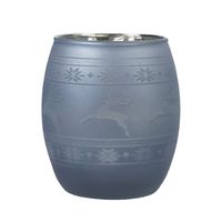 CC Christmas Decor 3.5" Winter Light Blue Frosted Glass Votive Light Candle Holder with Reindeer and Nordic Inspired Pattern