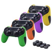 Skin Compatible for PS4 Controller Pandaren Soft Silicone Thicker Half Skin Cover Grip for PS4 /SLIM /PRO Controller (Skin X 4 + Thumb Grip X 8)(Green,Orange,Purple,Yellow)